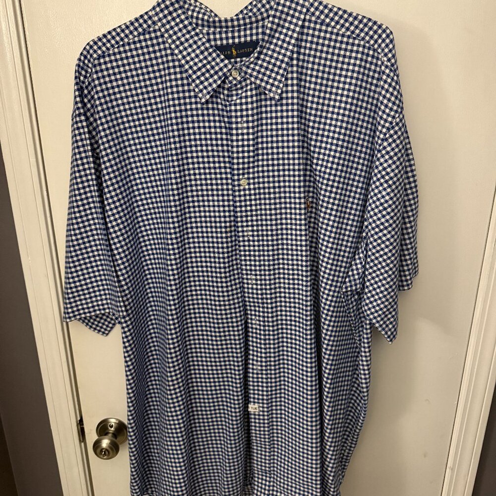 4XLT Polo Blue Gingham Short Sleeve Button Up Shirt